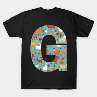 A pattern of farm animals filling the letter G T-Shirt